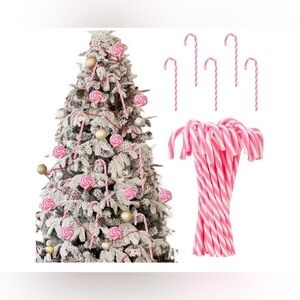 75 Pieces Pink and White Christmas Plastic Candy Canes 5.9 Inch